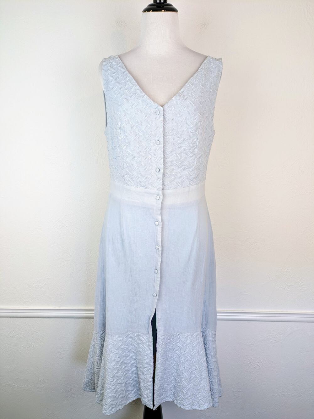 Esley Dress Midi Floral Embroidered Cottagecore Prairie Western Boho Blue Size M